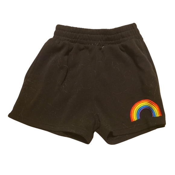 Love Streak Pants - Love Streak Small Embroidered Rainbow Black High Waisted Shorts